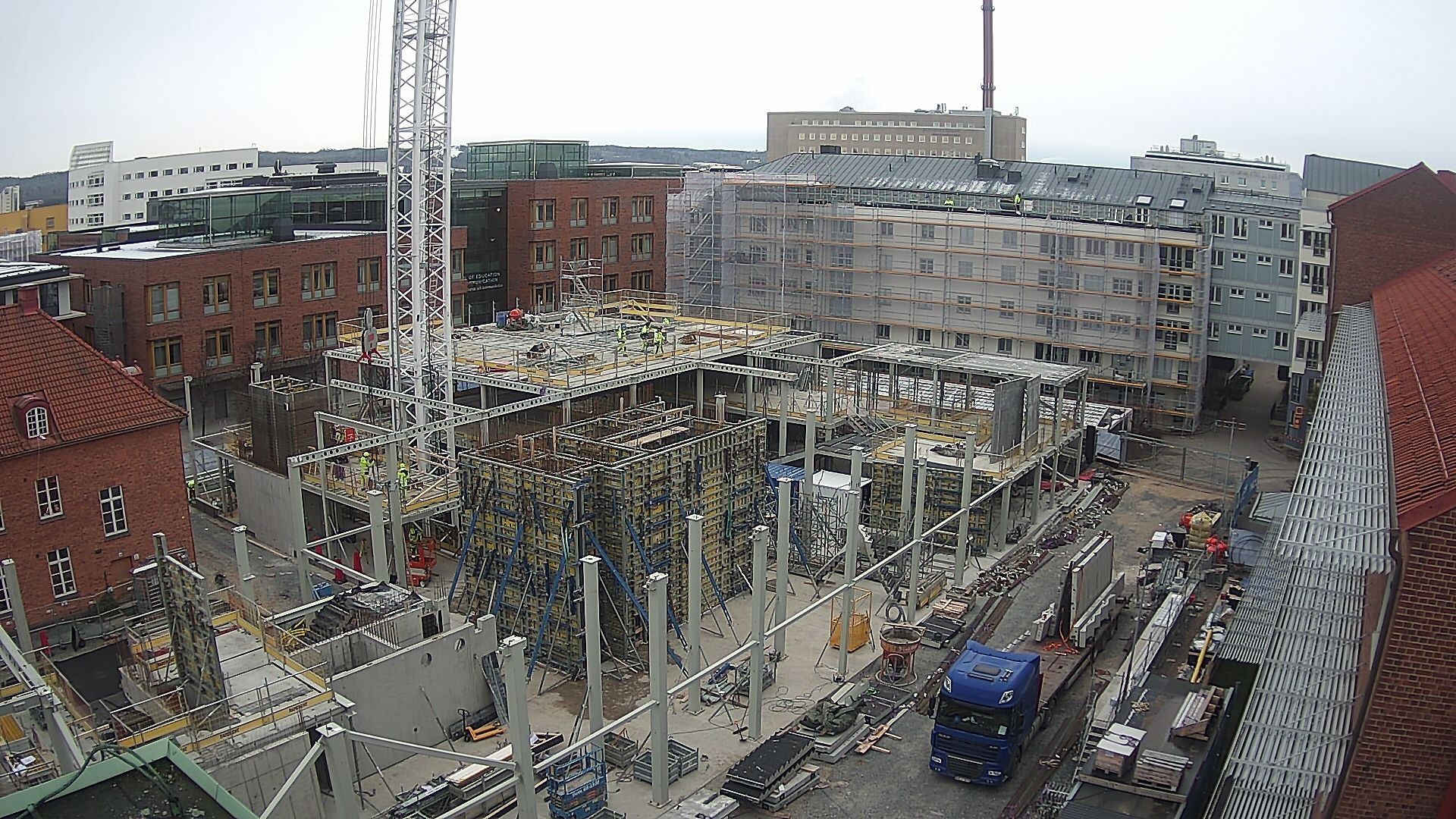 Byggarbetsplatsen 2021-12-01 sett från taket på nuvarande Science Park House.