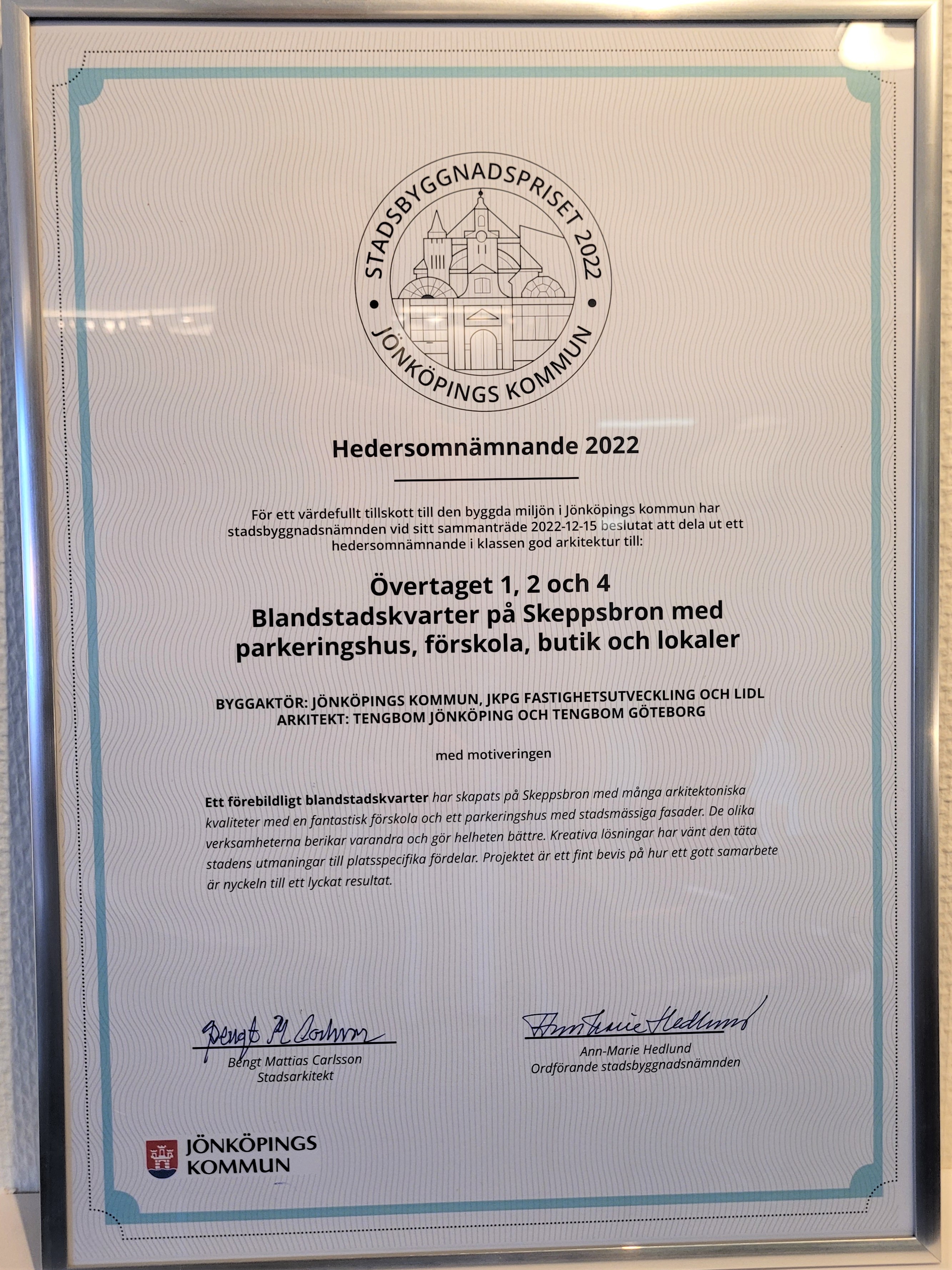 Diplomet för hedersomnämnandet.