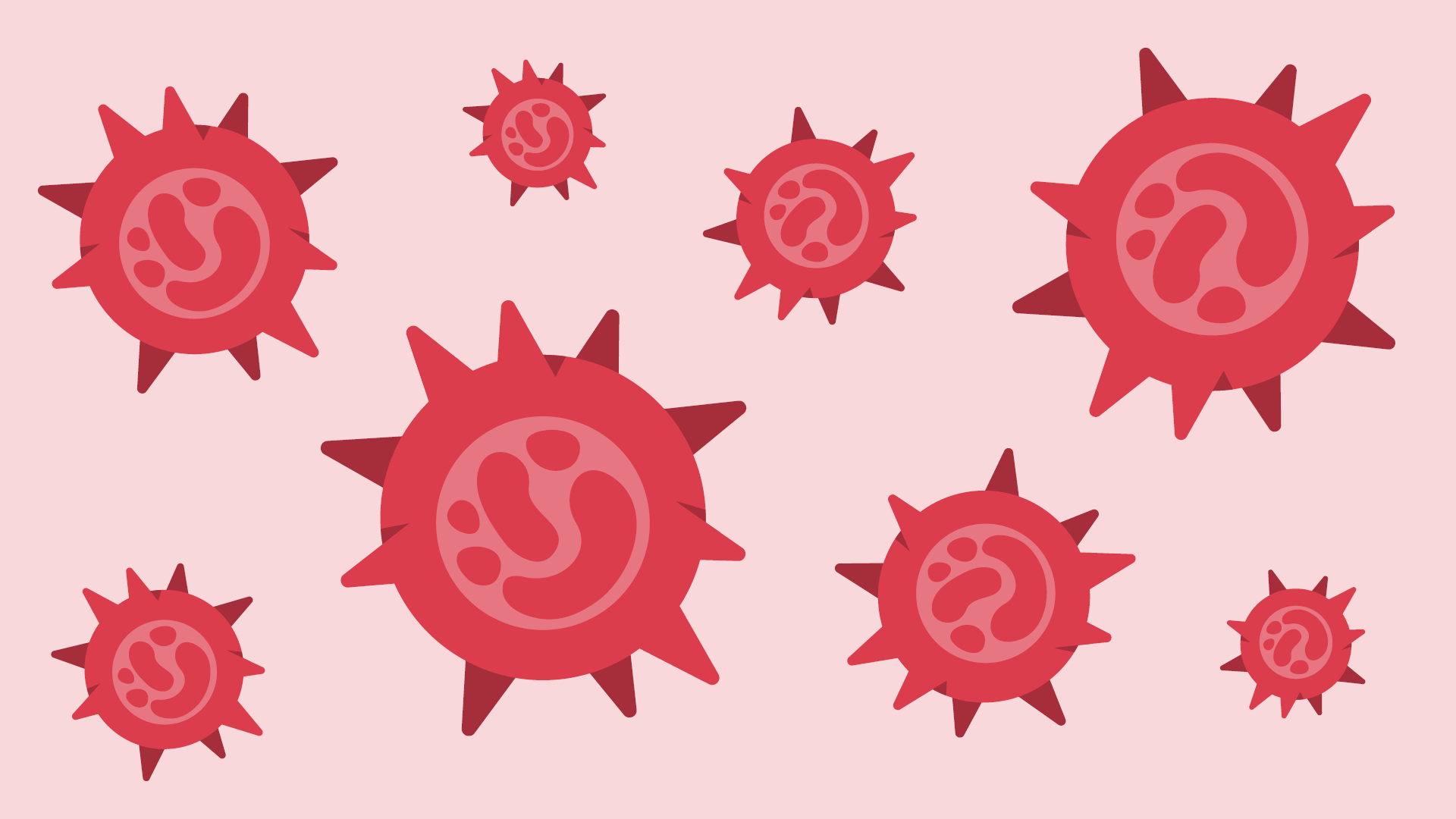 Dekorationsbild föreställande tecknade viruspartiklar.