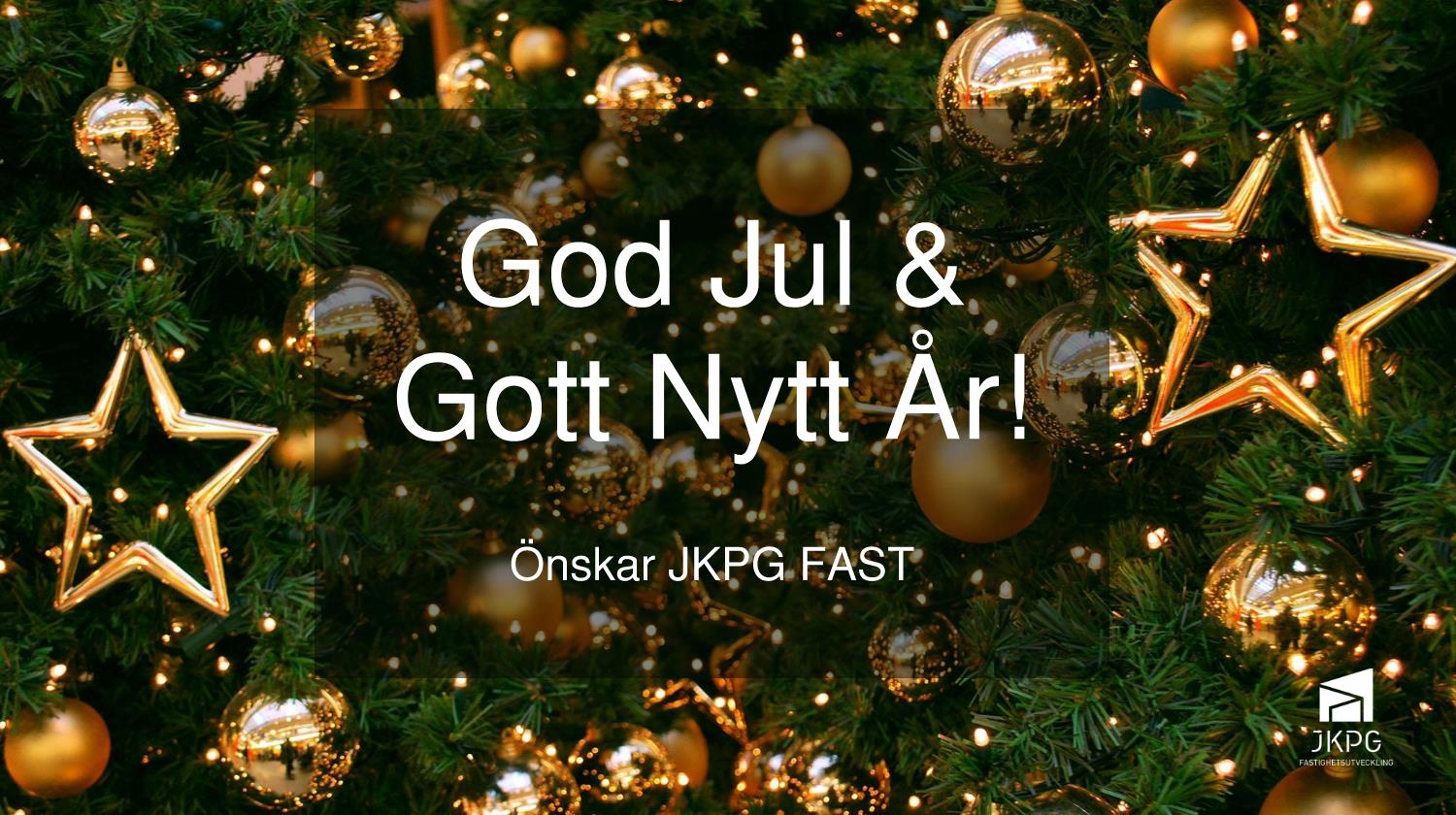 Julkort föreställande en julgran och hälsningen "God jul och gott nytt år, önskar JKPG Fast"