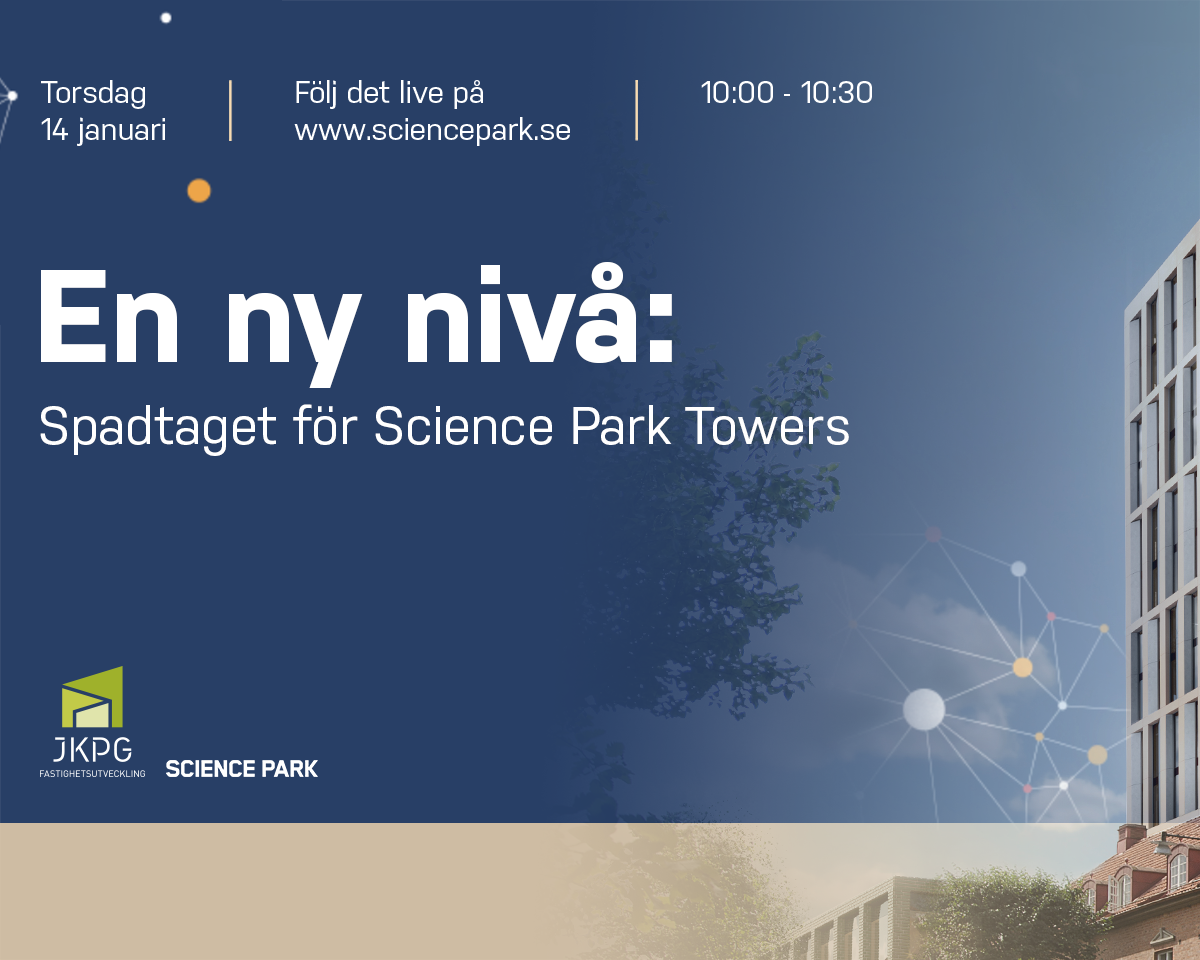 Del av Science Park Towers med information om lanseringen: tid, datum och plats (samma information som i artikeltexten).
