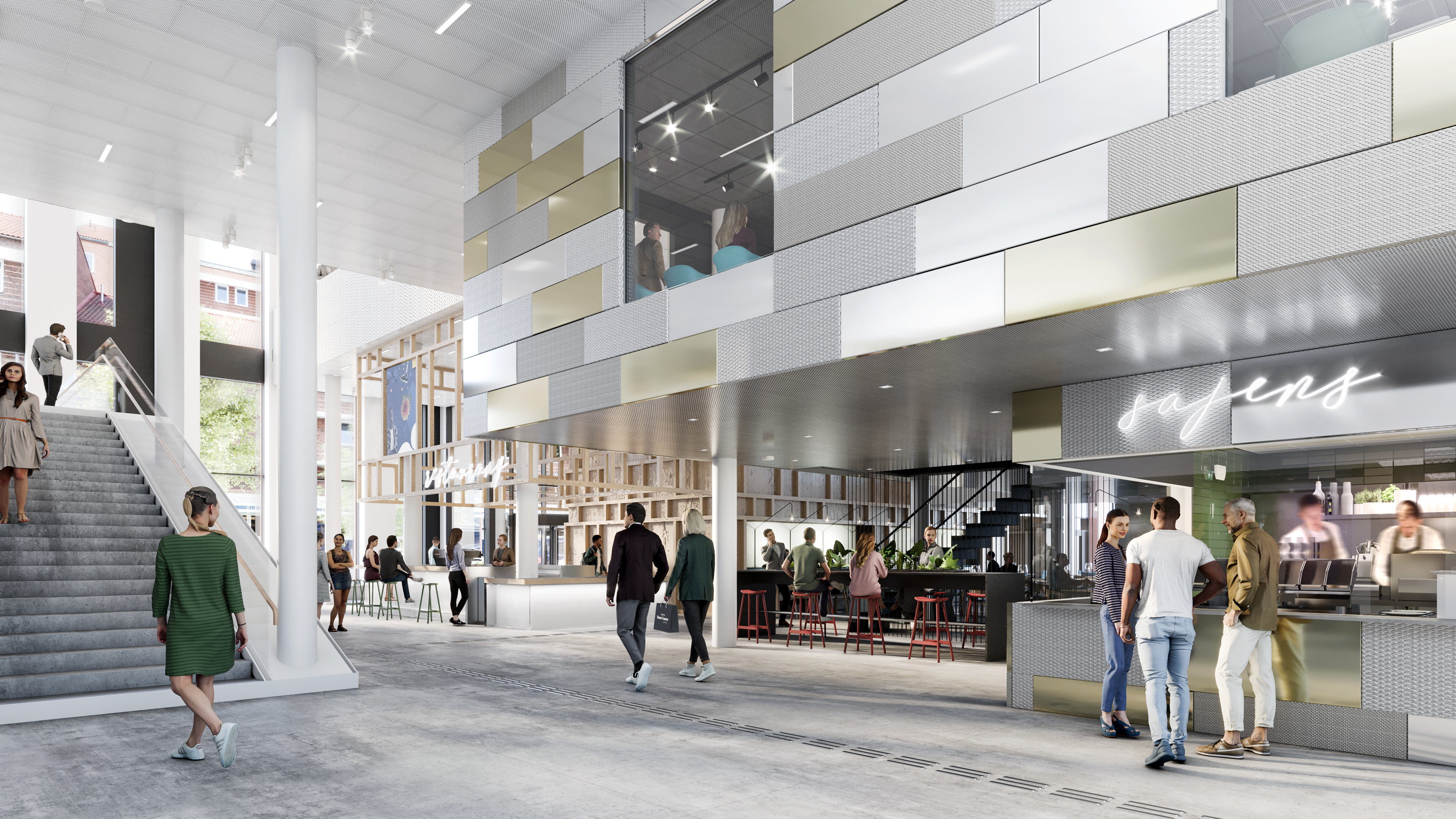 Illustrationsbild på den nya restaurangen på entréplan i Science Park Towers.
