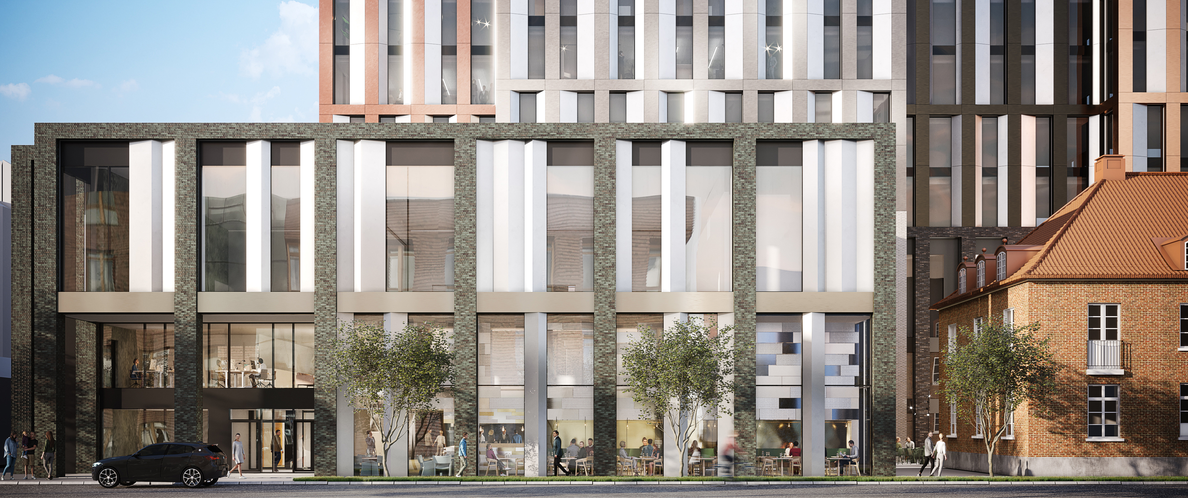 Science Park Towers sett från Barnarpsgatan / Högskolan för lärande och kommunikation.